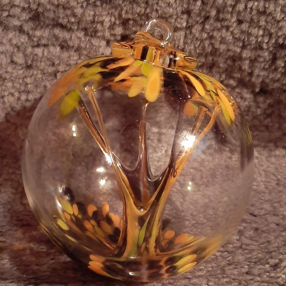 Hanging Glass Ball 4" Diameter "October Tree" Witch Ball (1) GB7